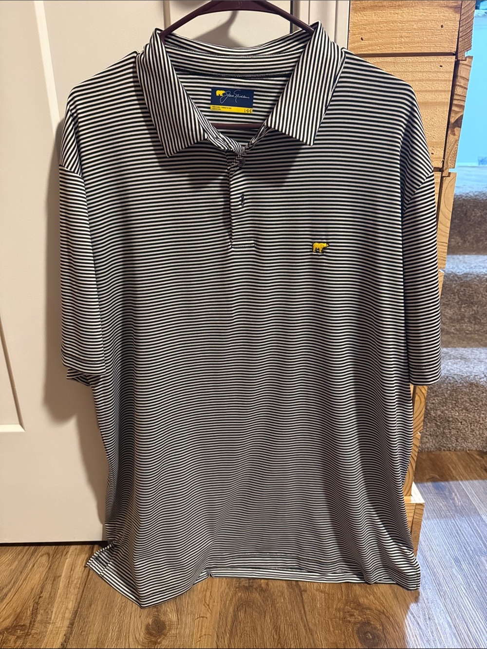 Jack Nicklaus Black & White Striped Polo with Yellow Logo
